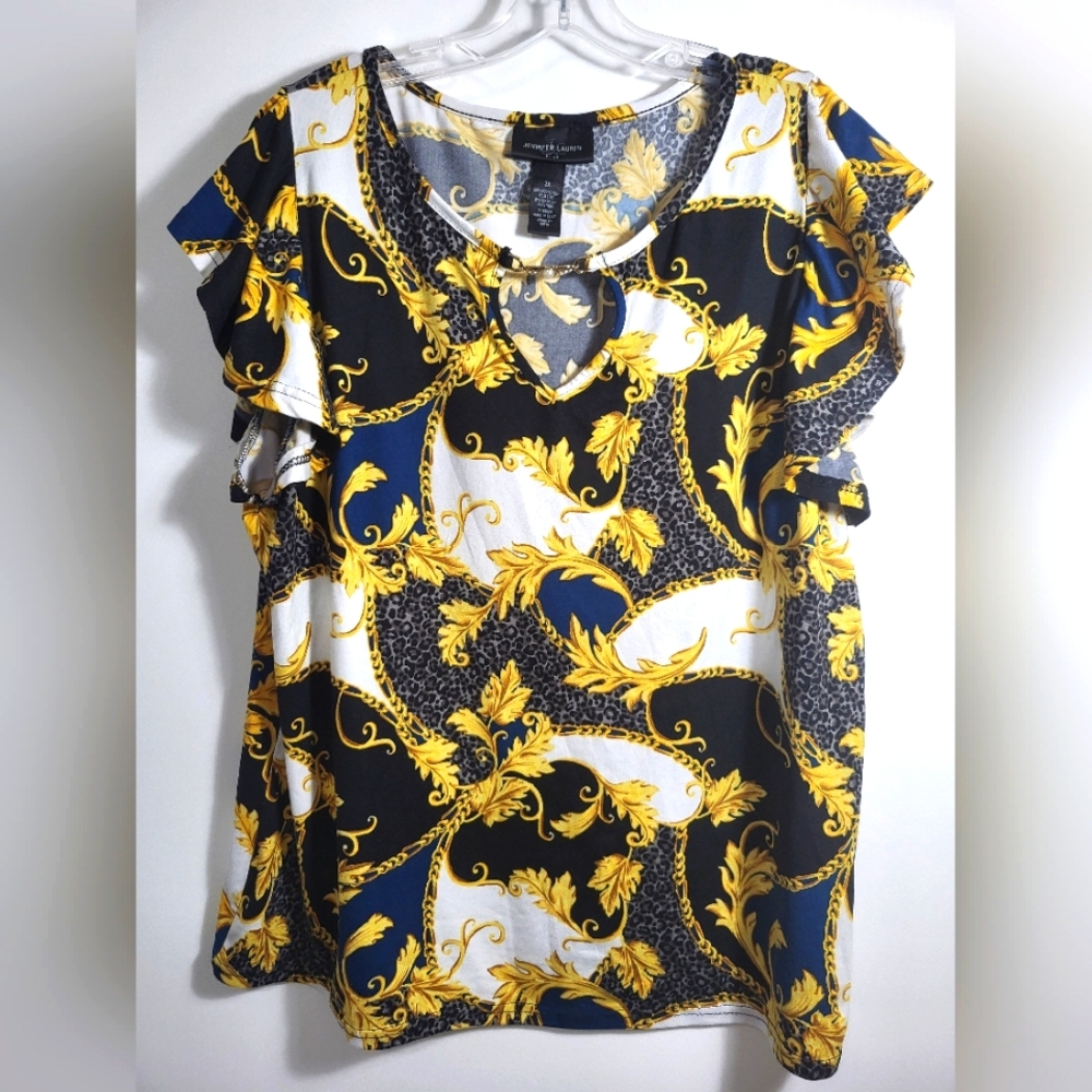 Jennifer Lauren black and gold tunic women's 2X #2106